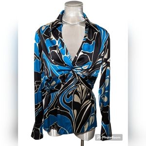 Cache Multi Color Silk Blouse Size Large